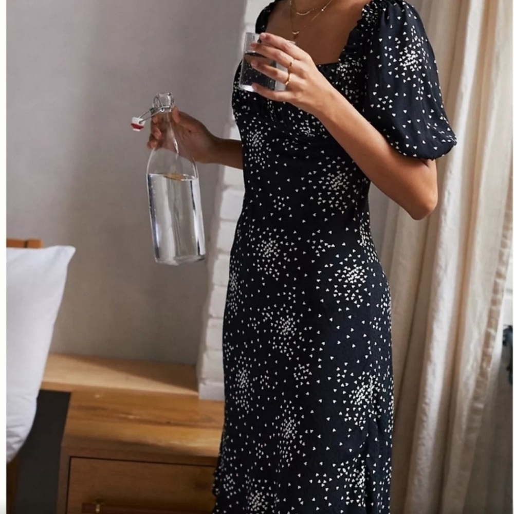 Pixie Heart Print Black Dress With Short Sleeve
